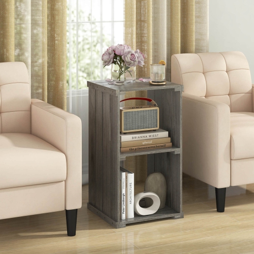 Costway 2 PCS 2-Cube Storage Shelf Slatted Paulownia Wood Cubic Organizer with Open Back Gray