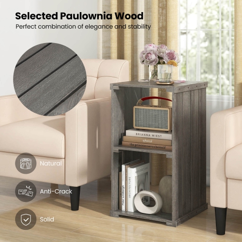 Costway 2 PCS 2-Cube Storage Shelf Slatted Paulownia Wood Cubic Organizer with Open Back Gray