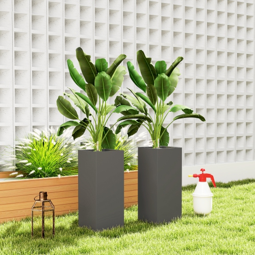 Outsunny 2 Pack Planter Box, 26 Inch Plastic Planter Pots with Water Level Indicator, Flower Pots with Drainage Hole and Drain Plug for Indoor