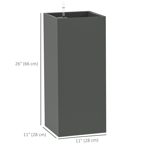 Outsunny 2 Pack Planter Box, 26 Inch Plastic Planter Pots with Water Level Indicator, Flower Pots with Drainage Hole and Drain Plug for Indoor