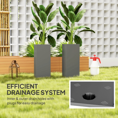 Outsunny 2 Pack Planter Box, 26 Inch Plastic Planter Pots with Water Level Indicator, Flower Pots with Drainage Hole and Drain Plug for Indoor