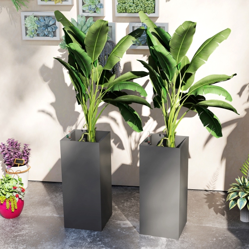 Outsunny 2 Pack Planter Box, 26 Inch Plastic Planter Pots with Water Level Indicator, Flower Pots with Drainage Hole and Drain Plug for Indoor