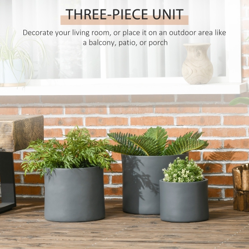 Outsunny Set of 3 Outdoor Planter Set, 13/11.5/9 in, Flower Pots with Drainage Holes, Outdoor Plant Pots for Patio, Yard, Garden