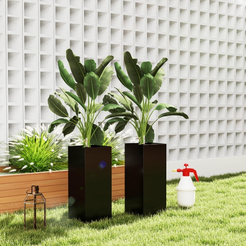 Outsunny 2 Pack Planter Box, 26 Inch Plastic Planter Pots with Water Level Indicator, Flower Pots with Drainage Hole and Drain Plug for Indoor