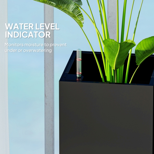 Outsunny 2 Pack Planter Box, 26 Inch Plastic Planter Pots with Water Level Indicator, Flower Pots with Drainage Hole and Drain Plug for Indoor