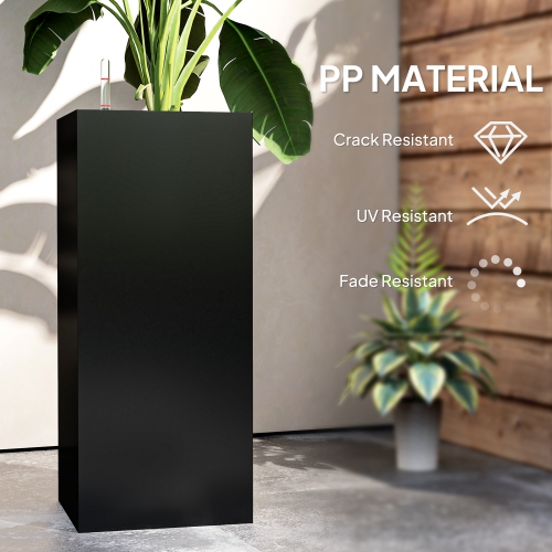 Outsunny 2 Pack Planter Box, 26 Inch Plastic Planter Pots with Water Level Indicator, Flower Pots with Drainage Hole and Drain Plug for Indoor