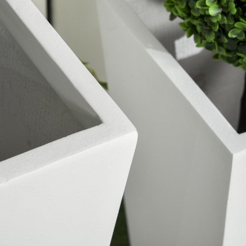 Outsunny Set of 2 Tall Planters with Drainage Holes, 22" / 18" Outdoor Flower Pots for Patio, Yard, Garden, White