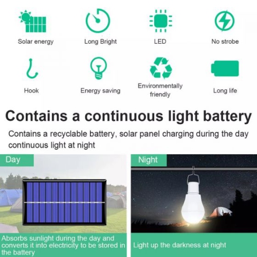 Portable Solar Panel Powered Led Light Bulb Tent Lamp Garden Yard Camping 5W