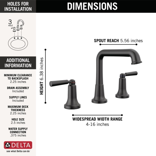 Delta Faucet Saylor Matte Black Widespread Bathroom Faucet 3 Hole, Matte Black Bathroom Faucets, Bathroom Sink Faucet