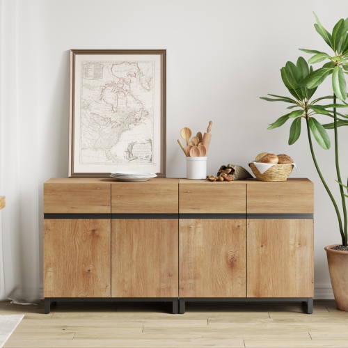 WAMPAT 2 in 1 Multifunctional Sideboard Buffet Cabinets, Modern Sideboard with Adjustable Shelf and Metal Base, Coffee Bar Cabinet Storage Cabinet