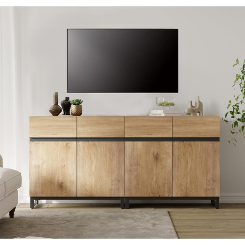 Image 1 of 8.. WAMPAT Modern TV Stand for TVs up to 70 inch, 2 in 1 Entertainment Center TV Console with Adjustable Shelves and Metal Base for Living