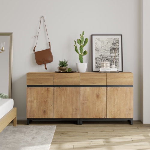 WAMPAT Modern TV Stand for TVs up to 70 inch, 2 in 1 Entertainment Center TV Console with Adjustable Shelves and Metal Base for Living