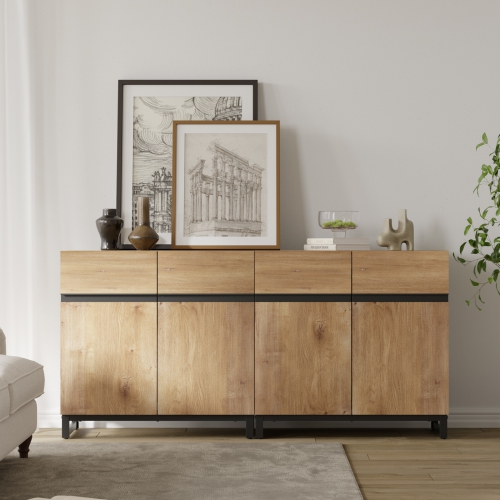 WAMPAT Modern TV Stand for TVs up to 70 inch, 2 in 1 Entertainment Center TV Console with Adjustable Shelves and Metal Base for Living