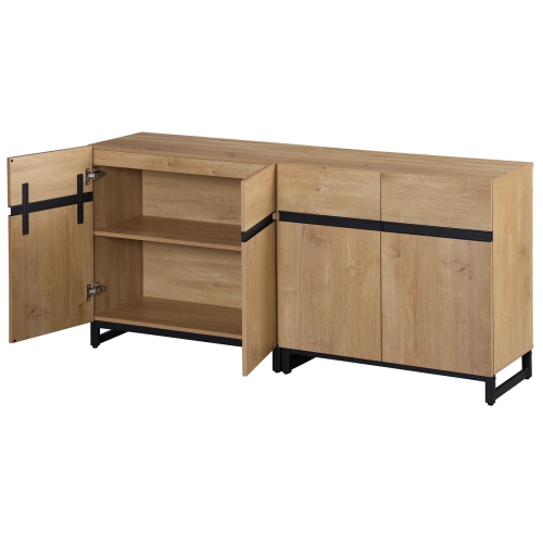 WAMPAT Modern TV Stand for TVs up to 70 inch, 2 in 1 Entertainment Center TV Console with Adjustable Shelves and Metal Base for Living