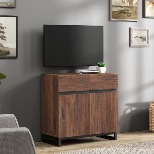 Image 1 of 6.. WAMPAT Modern TV Stand for TVs up to 40 inch, Entertainment Center TV Console with Adjustable Shelve and Metal Base for Living Room,Bedroom,Brown