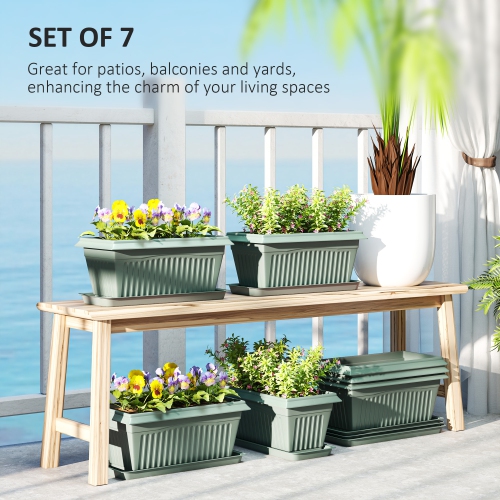 Outsunny 7 Pack 15.7 Inch Plant Pots with Drainage Holes and Trays, Rectangular Plastic Flower Planters for Indoor Outdoor Plants, Herbs, Succulent,