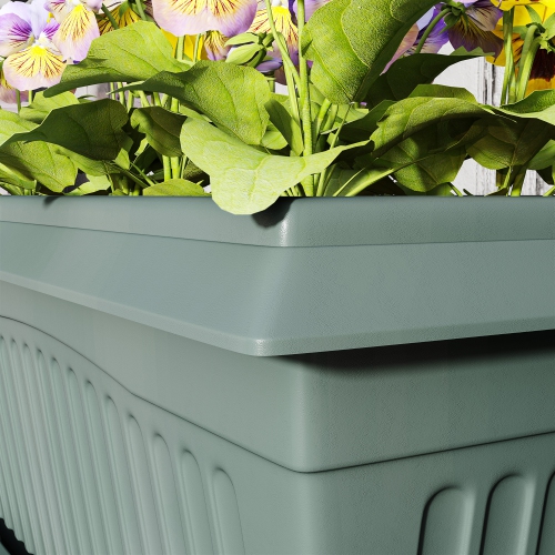 Outsunny 7 Pack 15.7 Inch Plant Pots with Drainage Holes and Trays, Rectangular Plastic Flower Planters for Indoor Outdoor Plants, Herbs, Succulent,