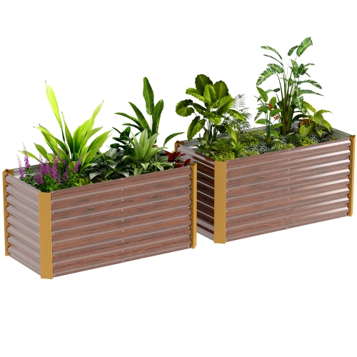 Ensemble de 2 jardinières surélevées Outsunny, 4 x 2 x 2 pi, jardinières galvanisées pour plantes d'extérieur, jardinière surélevée pour fleurs, fine