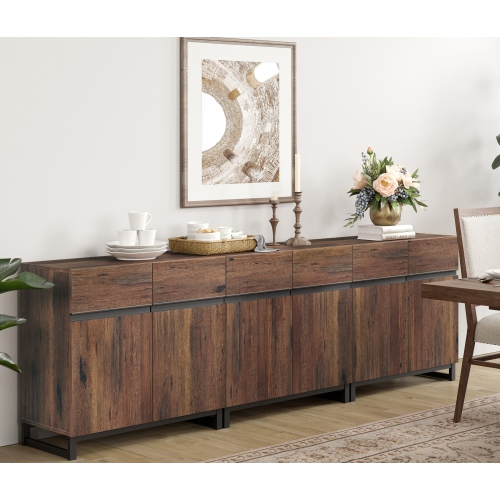 Buffet multifonctionnel 3 en 1 WAMPAT, armoire de rangement moderne avec tablette réglable et base en métal, armoire de rangement de bar à café pour