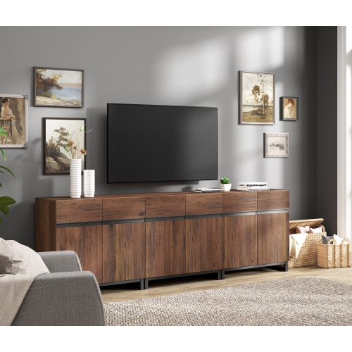 Image 1 of 7.. WAMPAT Modern TV Stand for TVs up to 100 inch, 3 in 1 Entertainment Center TV Console with Adjustable Shelves and Metal Base for Living