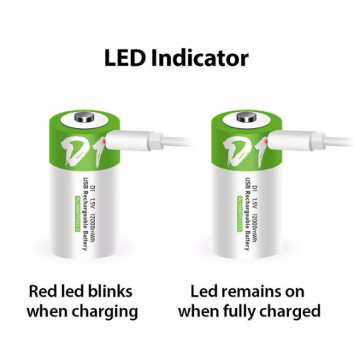 USB D Lithium ion Rechargeable Battery, High Capacity 1.5V 12000mWh Rechargeable D Battery, 4 H Fast Charge