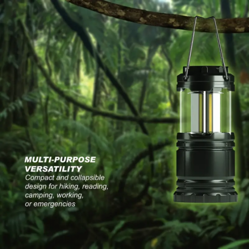 LED Camping Lanterns, Battery Powered Camping Lights COB Super Bright Collapsible Flashlight Portable Emergency - Black