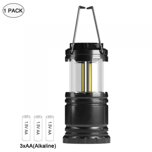 LED Camping Lanterns, Battery Powered Camping Lights COB Super Bright Collapsible Flashlight Portable Emergency - Black