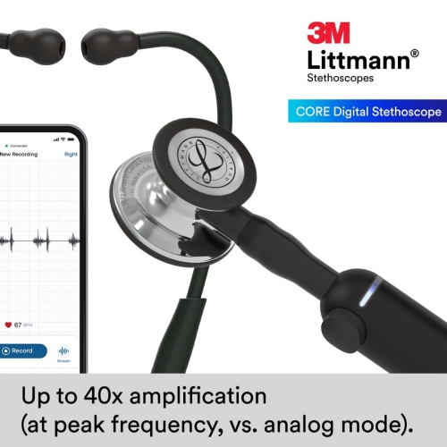 Stéthoscope numérique Littmann CORE de 3 M, notre stéthoscope le plus avancé à ce jour, amplification jusqu'à 40x*, suppression active du bruit