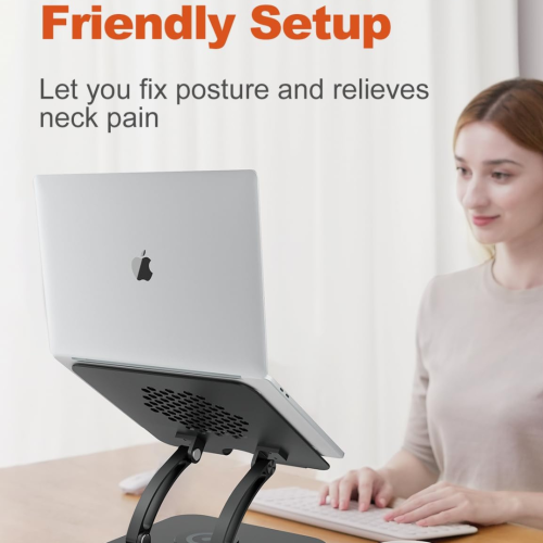 Swivel Laptop Stand for Desk, Ergonomic Laptop Holder with 360° Rotating Base, Adjustable Computer Stand Laptop Riser Compatible with Air, Pro, All
