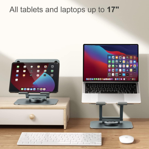 Swivel Laptop Stand for Desk, Ergonomic Laptop Holder with 360° Rotating Base, Adjustable Computer Stand Laptop Riser Compatible with Air, Pro, All