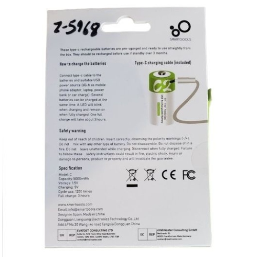 C - Size 1.5V RECHARGEABLE BATTERY 5000 mWh Rechargeable USB Lithium ion Rechargeable with USB Type C Charging Cable no Charger Required