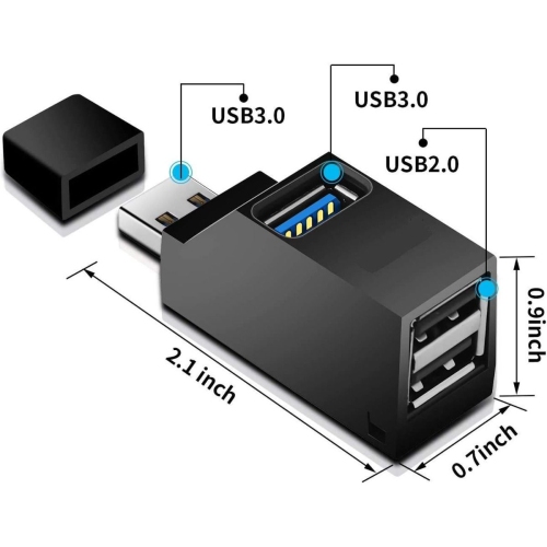 3-Port USB 3.0 Hub with Cable for Connecting Peripherals to Hard-to-Reach Ports
