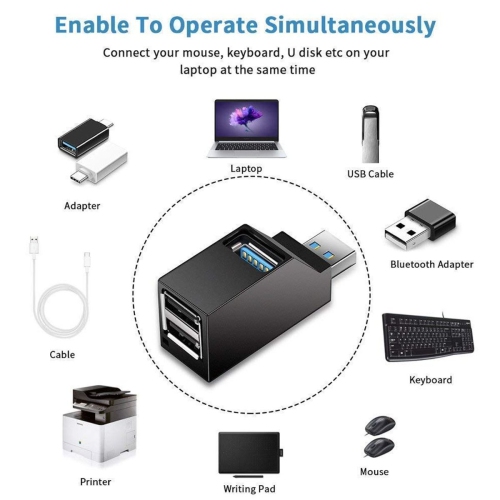 3-Port USB 3.0 Hub with Cable for Connecting Peripherals to Hard-to-Reach Ports