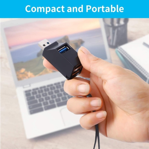 3-Port USB 3.0 Hub with Cable for Connecting Peripherals to Hard-to-Reach Ports