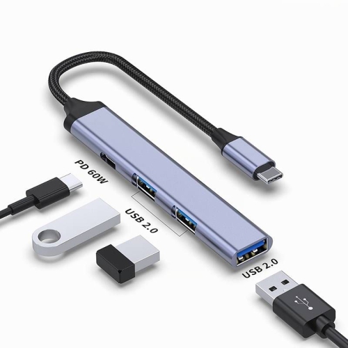 4-in-1 USB-C Hub with Multiple Ports for Expanding Laptop and Smartphone Connectivity