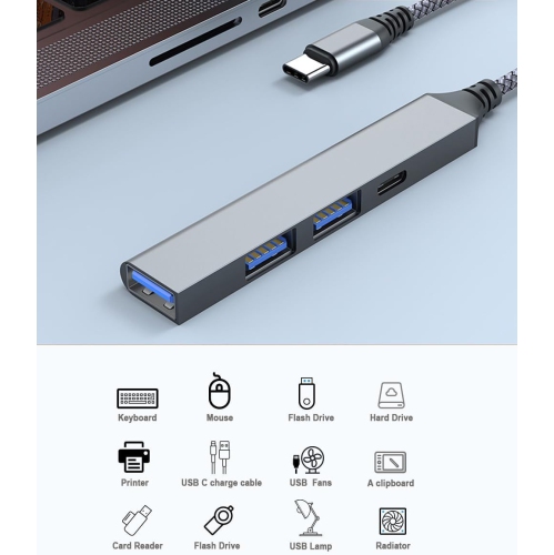 4-in-1 USB-C Hub with Multiple Ports for Expanding Laptop and Smartphone Connectivity