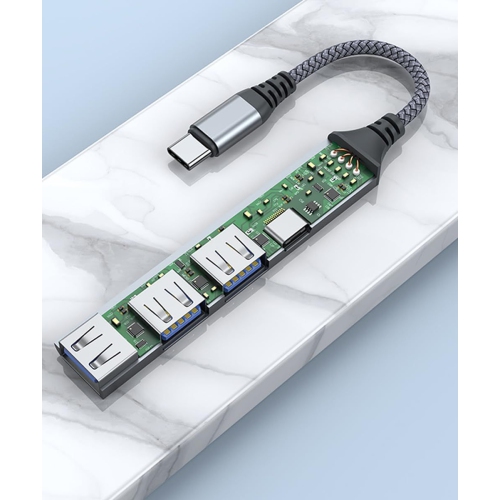 4-in-1 USB-C Hub with Multiple Ports for Expanding Laptop and Smartphone Connectivity