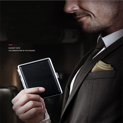 Étui mince portatif en cuir pour cigarettes format standard Porte-poche pour cigarette à une main en cuir Boîte pour cigarettes pour hommes et