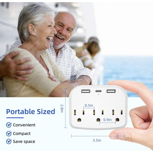 Compact Travel Power Strip with 2 USB Ports for Charging Electronics on Cruise Ships
