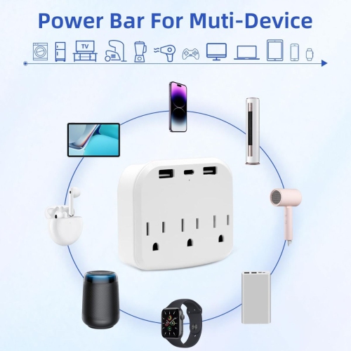Compact Travel Power Strip with 2 USB Ports for Charging Electronics on Cruise Ships