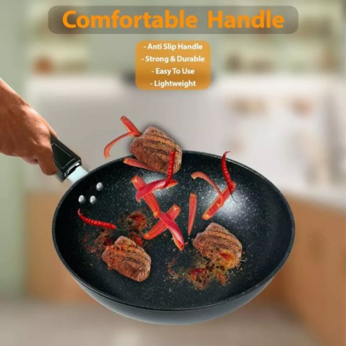 Aluminum Non-Stick Frying Pan - BLACK MARBLE CARBON STEEL INDUCTION WOK CHINESE NON STICK FRYING PAN