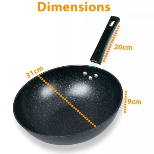 Aluminum Non-Stick Frying Pan - BLACK MARBLE CARBON STEEL INDUCTION WOK CHINESE NON STICK FRYING PAN