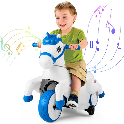 Gymax 12V Kids Ride on Unicorn Toy w/ Training Wheels Music One-button Start Horse Toy