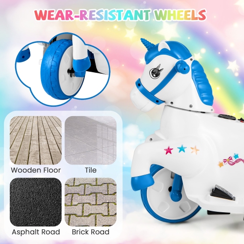 Gymax 12V Kids Ride on Unicorn Toy w/ Training Wheels Music One-button Start Horse Toy