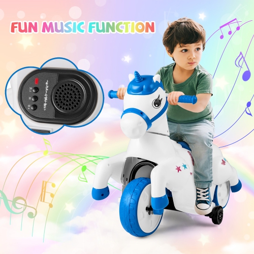 Gymax 12V Kids Ride on Unicorn Toy w/ Training Wheels Music One-button Start Horse Toy