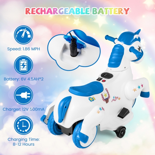 Gymax 12V Kids Ride on Unicorn Toy w/ Training Wheels Music One-button Start Horse Toy
