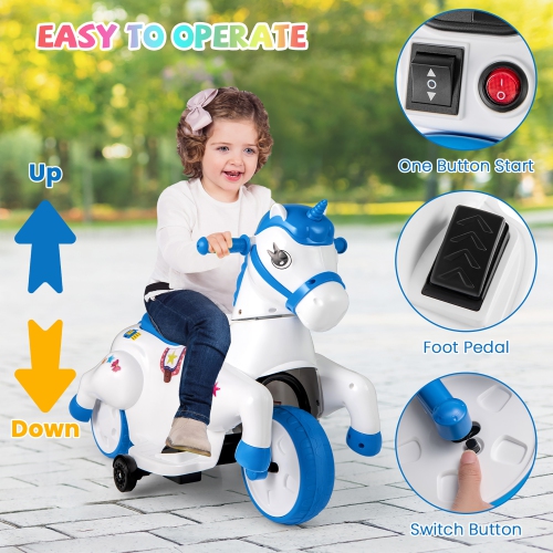 Gymax 12V Kids Ride on Unicorn Toy w/ Training Wheels Music One-button Start Horse Toy