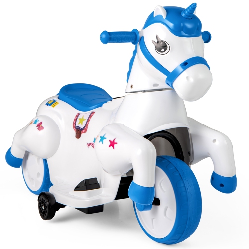 Gymax 12V Kids Ride on Unicorn Toy w/ Training Wheels Music One-button Start Horse Toy