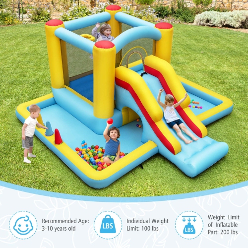 Costway Inflatable Bounce House with Slide Jumping Area Tunnel Ball Pit with 480W Blower