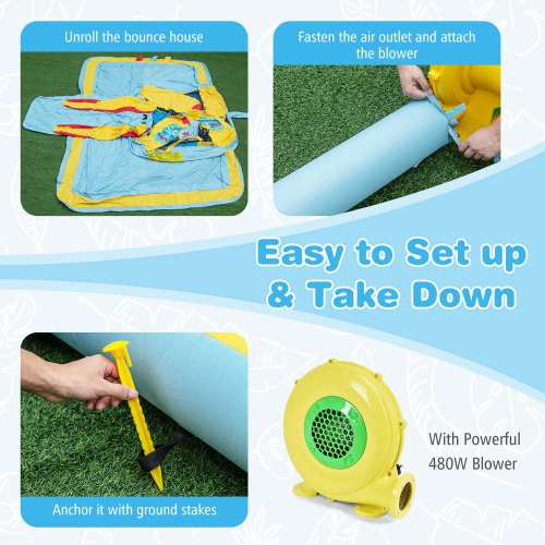 Costway Inflatable Bounce House with Slide Jumping Area Tunnel Ball Pit with 480W Blower